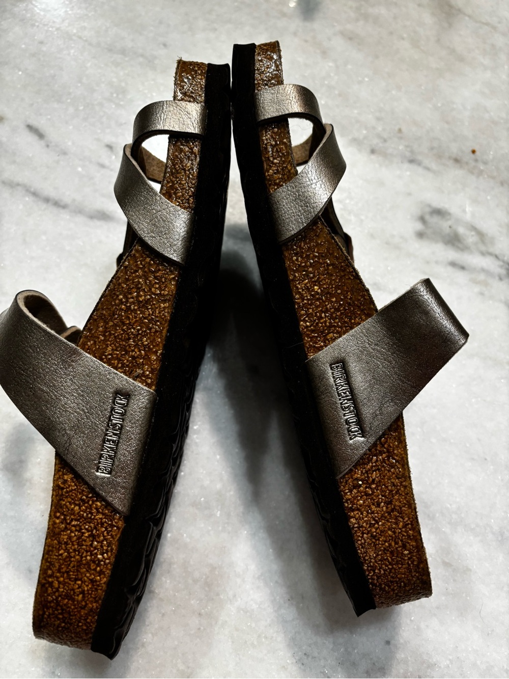 Birkenstock Metallic Bronze Crisscross Leather Sandals worn once. - Picture 3 of 4